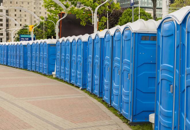 Seasonal porta potty units set up at a Festus, Missouri venue