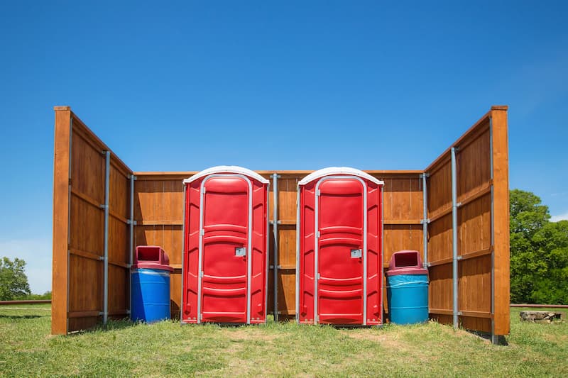 Short-term porta potty units staged for delivery in Festus, Missouri